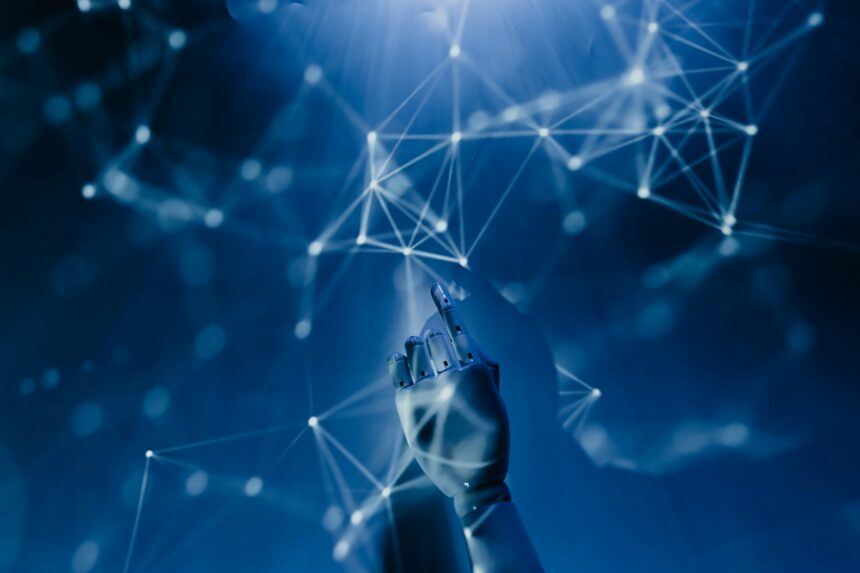 Abstract image representing the complex network of connections influenced by AI ethics skills.